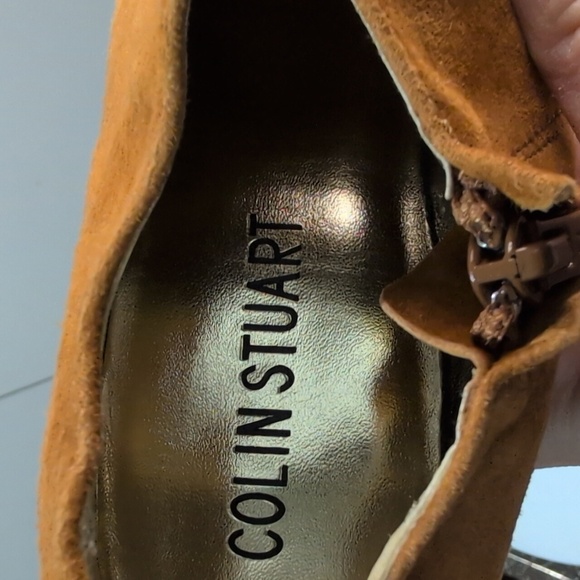 Colin Stuart Tan Heeled Suede leather booties size 7.5 4" heel - Picture 8 of 14